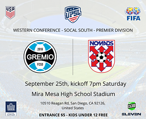 Gremio FC San Diego x Nomads Soccer Club poster