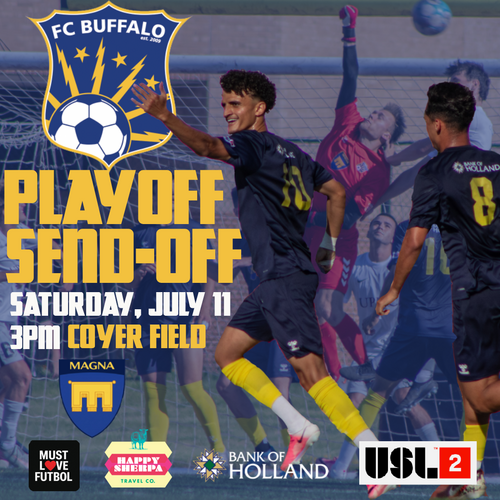 FC Buffalo men vs Akron City FC -- USL League Two regular season poster