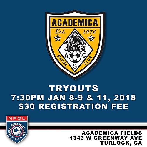 2018 Academica SC Tryouts poster